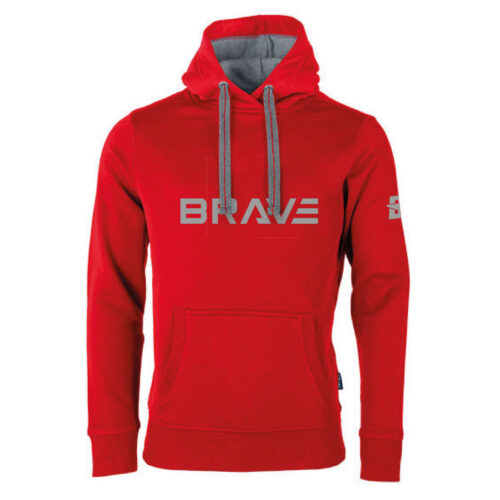 H9 Brave Hoodie Red Flock Grey Print "Brave"